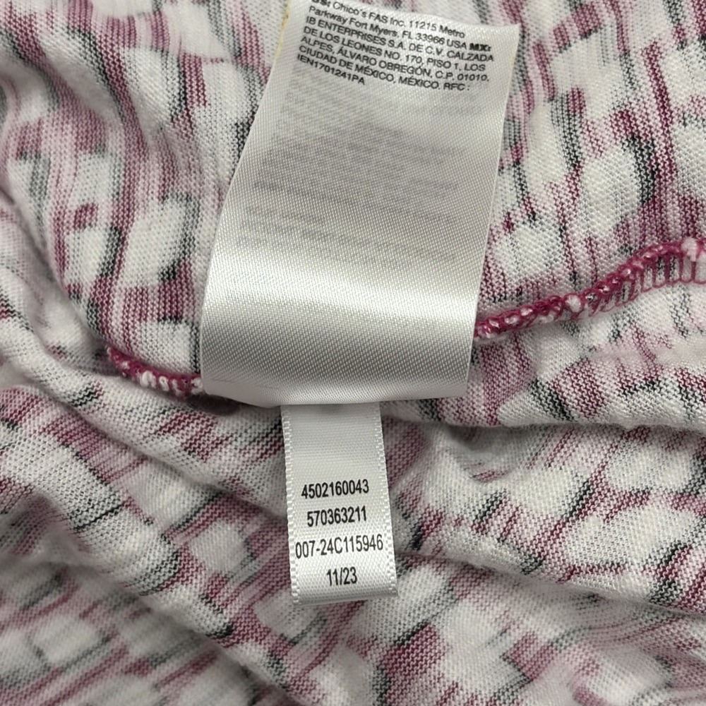 Chico's Modal Blend Top Women Size 2 L 12/14 Pink Geometric 3/4 Sleeve Tunic - Picture 10 of 10